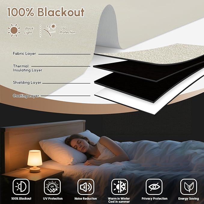 Kincmo No Drill Motorized Blinds with Remote, 100% Blackout Roller Shades for Windows, Custom Electric Blinds Compatible with Alexa, Apple Homekit, Google Home (100% Blackout Starscape Cream)