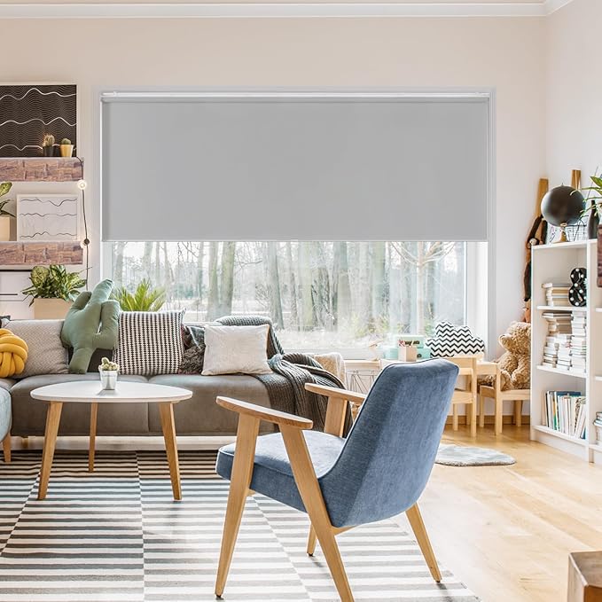 ChrisDowa Cordless Free-Stop 100% Blackout Blinds for Windows, Roller Windows Shades with Thermal Insulated, UV Protection Fabric for Living Room, Office and Home. Easy to Install.Grey,21" W X 72" H