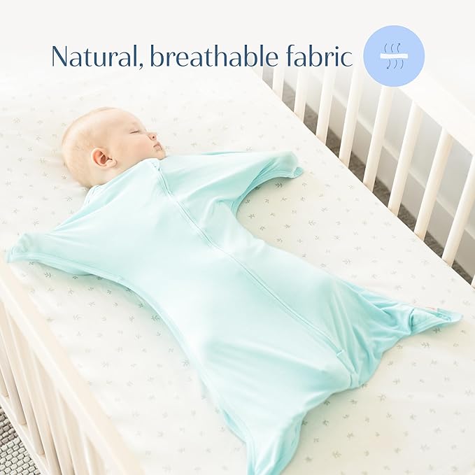 SleepingBaby Bamboo Zipadee-Zip Transition Swaddle – EverSoft Wearable Blanket with Two-Way Zipper for Easy Diaper Changes, Small 4-8 months, Sea Glass