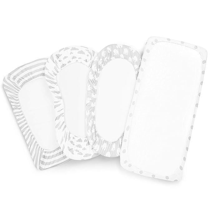 Bassinet Bed Sheets – Bassinet Fitted Sheets 4 Pack – 100% Jersey Knit Cotton Cradle Sheets – Bassinet Bedding for Standard Size Oval or Rectangular Bassinet Pads – Bassinet Sheet for Boy & Girl