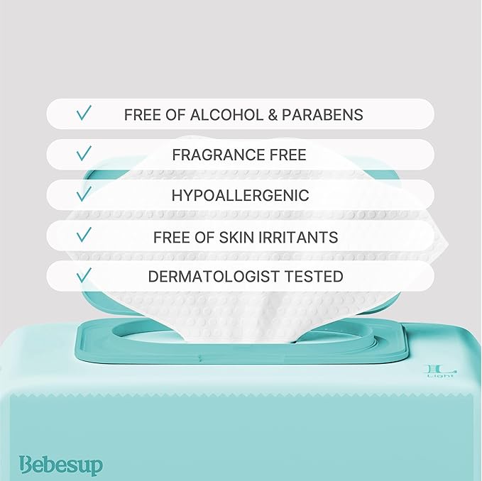 BEBESUP- Korea's #1 Light Baby Wipes, Safe even for Atopic Skin Hypoallergenic Water-Based Unscented Alcohol & Paraben-Free Organic Flip-Top Plant Based Organic Baby Wipes (640 Count 8 Packs)