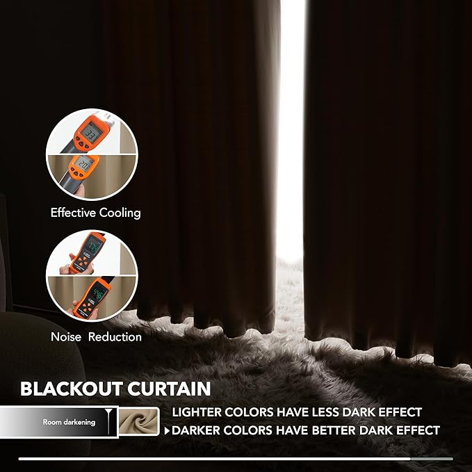 Deconovo Solid Back Tab and Rod Pocket Curtains Thermal Insulated Blackout Window Curtains for Kitchen 52Wx54L Inch Khaki 2 Panels
