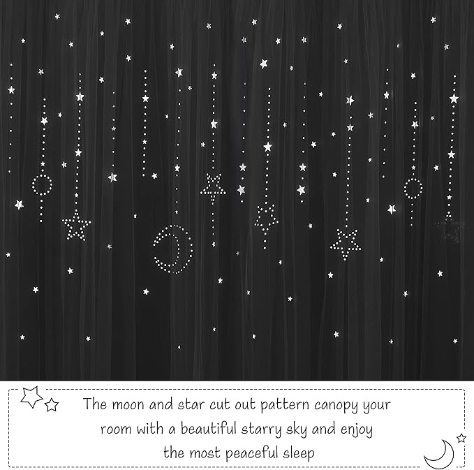 NICETOWN Double Layered Stars and Moon Cut Out Blackout and Sheer Window Curtain Panel for Girls Bedroom, Grommet Window Treatment Drapes for Christmas Decor, 2 Panels, 52W x 63L, Greyish White