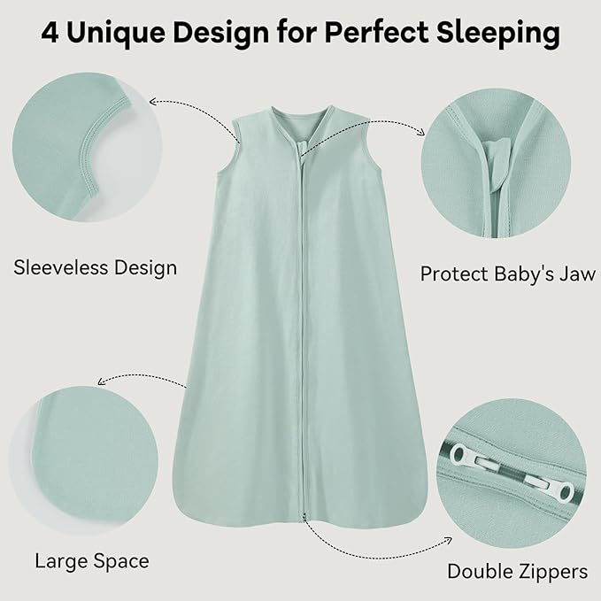Unnivoll Baby Sleep Sack 0-6 Months 0.5 Tog Wearable Blanket Baby, 3 Pack 100% Cotton Lightweight Sleeping Sack with 2-Way Zipper for Newborn Infant Excavator