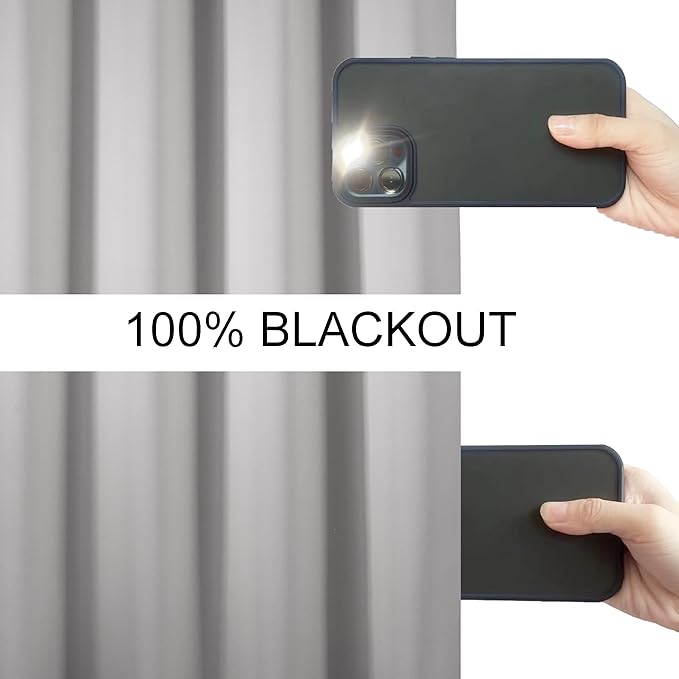 LEMOMO 100% Blackout Curtains 52 x 72 Inch/Light Grey Curtains 2 Panels with Black Lining Room Darkening Thermal Insulated Bedroom Curtains