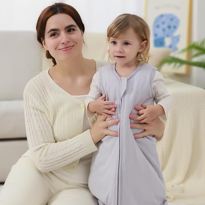 Mosebears Sleep Sack Baby Winter Wearable Blanket with 2-Way Zipper,2.5 TOG Cotton Sleep Sack Unisex (Light Grey, 18-24 Months)