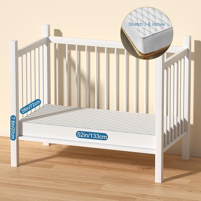 2Pack Waterproof Crib Sheets for Boy, Girl - Cotton 52X28 Fitted Crib Sheets Crib Mattress Protector Sheets,Soft Toddler Bed Sheets,Washable Infant Fitted Baby Bed Sheets (White, 52X28inch)
