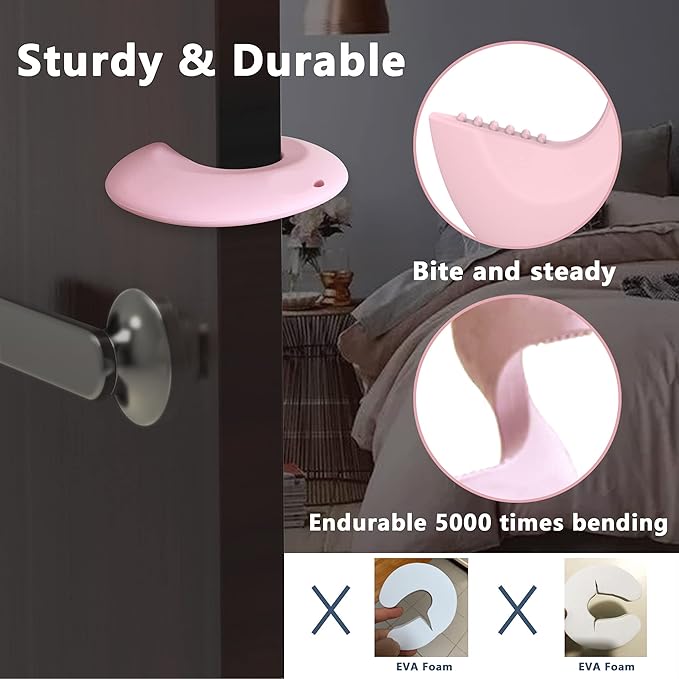 Door Pinch Guard and Door Slam Stopper, Durable Silicone Door Finger Pinch Guard, Prevents Slamming on Even Heavy Doors, Non-Toxic & Pet Friendly, 6 Packs Pink.