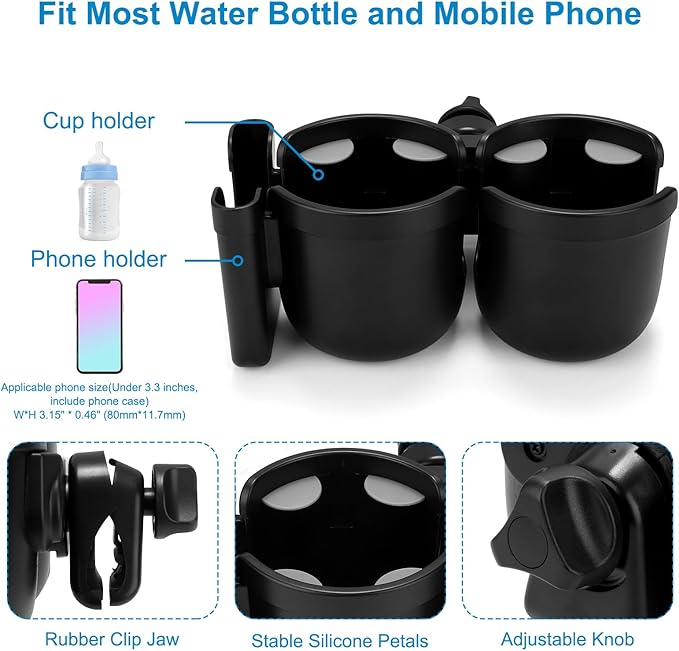 Accmor 2-in-1 Walker Cup Holder with Phone Holder, Wheelchair Cup Holder, Rollator Cup Holder, Cup Phone Holder for Walker, Wheelchair, Rollator, Mobility Scooter