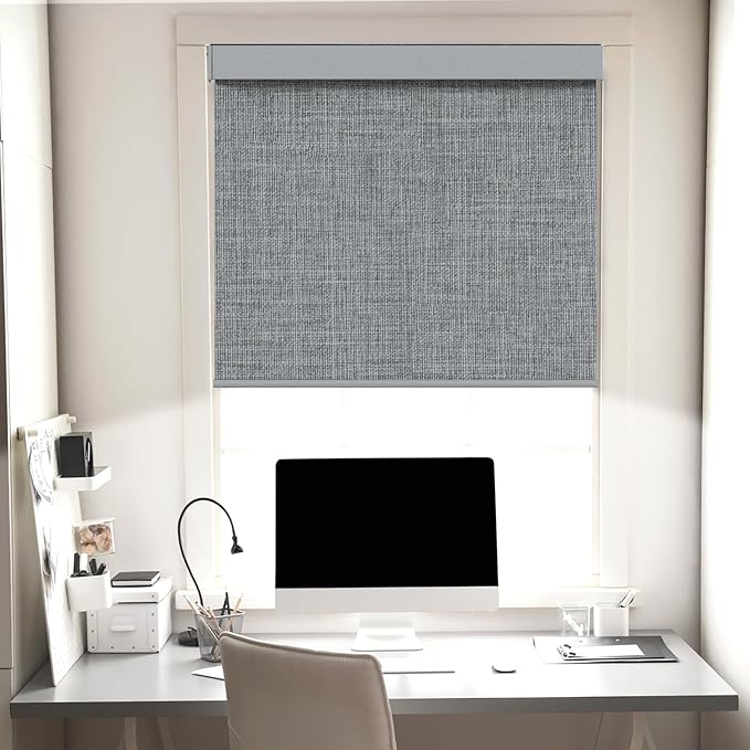 100% Blackout Roller Shades, Free-Stop Cordless Roller Blinds for Windows, Thermal Insulated Linen Fabric Window Shades UV Protection for Home, Door, Grey, 33" W x 72" H