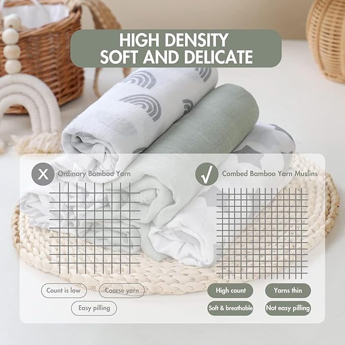 GLLQUEN BABY Receiving Blanket Boy Cotton Muslin Swaddle Blankets Girl Newborn Squares Breathable & Soft Thin Baby Blankets Cloths Double Absorbent Infant Swaddling Wrap - 3 Pack (Star)