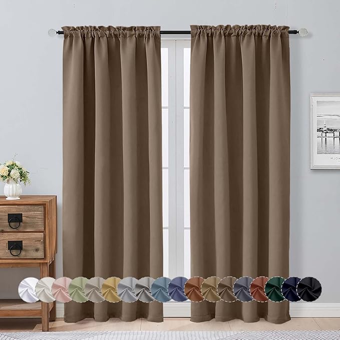 Aiyufeng Brown Blackout Curtains for Bedroom 72 Inch Length 2 Panels Set, Privacy Thermal Insulated Rod Pocket Window Curtains for Patio French Door Front Door, W40 x L72 Inch, Brown