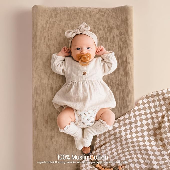 lulumoon Muslin Changing Pad Cover: 2-Pack Soft Breathable Cotton Vintage Plaid Print for Baby Boys Girls - Nursery & Baby Shower