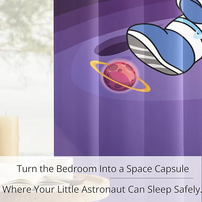Kids Space Astronaut Blackout Curtains - 100% Blackout, Thermal Insulated, Noise Reducing, Perfect for Kids Room and Nursery, 2 Panels (Space Travel Astronaut, W52×L84)