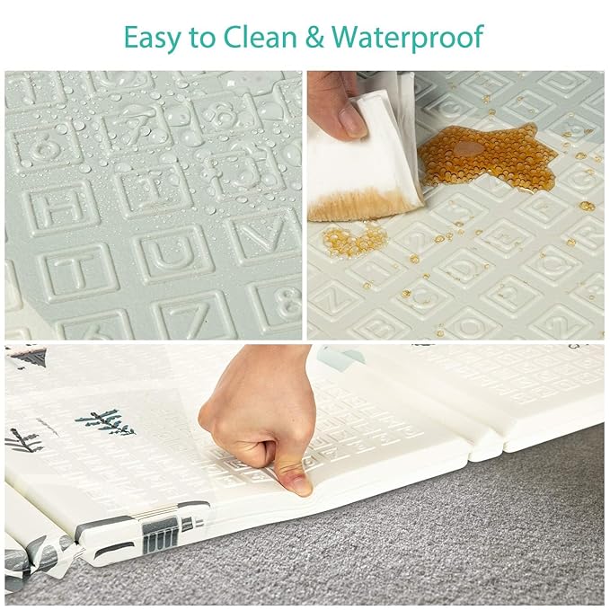 FLAGAV Baby Play Mat, 79x71x0.4inch Extra Large Folding Baby Crawling Mat, Waterproof Reversible Playmat Foam Non Toxic Anti-Slip Portable Kids Play Mat for Infant, Toddler