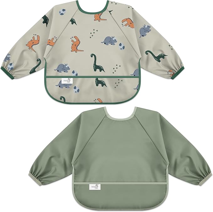 BebeBiu Long Sleeve Baby Bib, Waterproof Fabric, Catch-All Pocket, Baby Smock Bib, Adjustable Sleeves