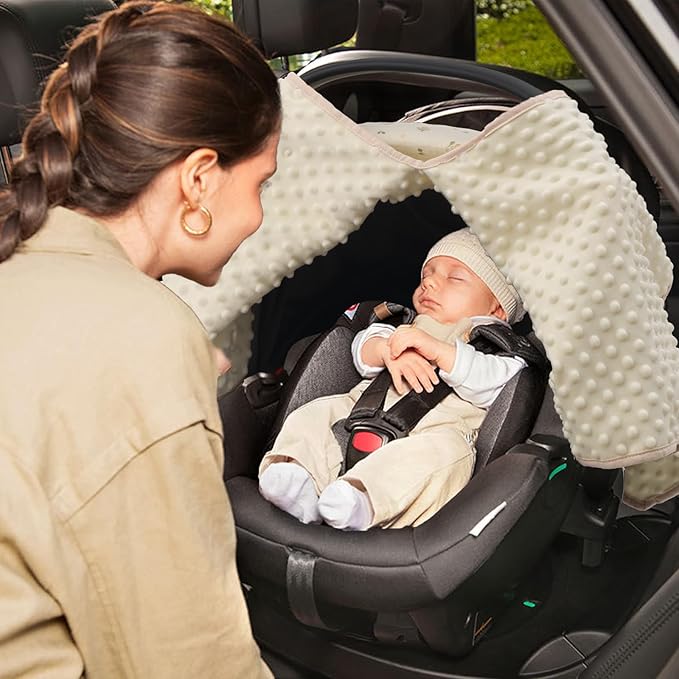 2-in-1 Baby Car Seat Cover, Baby Car Seat Canopy, Mom Nursing Cover，Easy to Install Shield，Multi-Purpose | Winter Warm & Summer Shade Use (Yellow Little Flower)