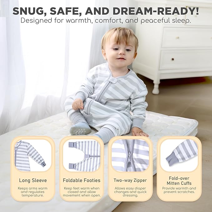 Mama Cheetah Toddler Sleep Sack with Feet, Long Sleeve 0.5 TOG Organic Cotton Baby Sleeping Bag with Legs, Wearable Blanket for Walkers w/ 2-Way Zipper, Toddler Blanket for Girls & Boys 6-18 M