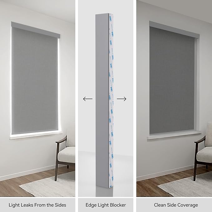ZSTARR PVC Light Blockers 79in Blackout Light Blockers Side Tracks for Window Shades and Blinds Side Tracks for Blackout Shades Easy to Install Light Blocking Strips for Rooms Office (Grey, 79",2Pcs)