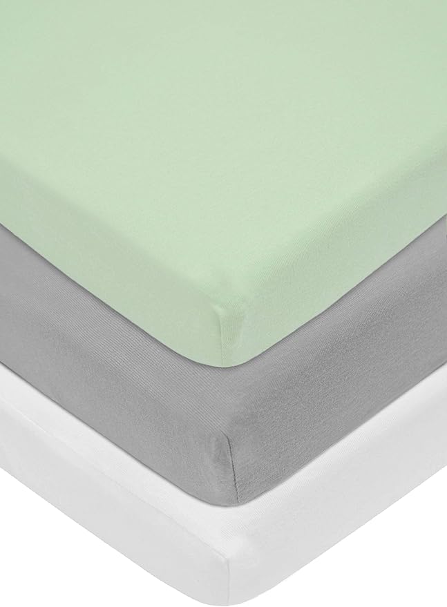 American Baby Company 15" x 33" Fitted Bassinet Sheet, 100% Natural Cotton Jersey Knit, Celery/Gray/White, Soft Breathable, for Boys and Girls, Pack of 3