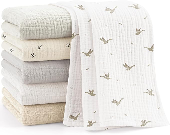 Bearmoss 100% Cotton Muslin Burp Cloths, 6 Pack Absorbent Large Baby Burping Cloths for Boy, Girl, 23.6" X 23.6" Newborn Essentials (White Apricot)