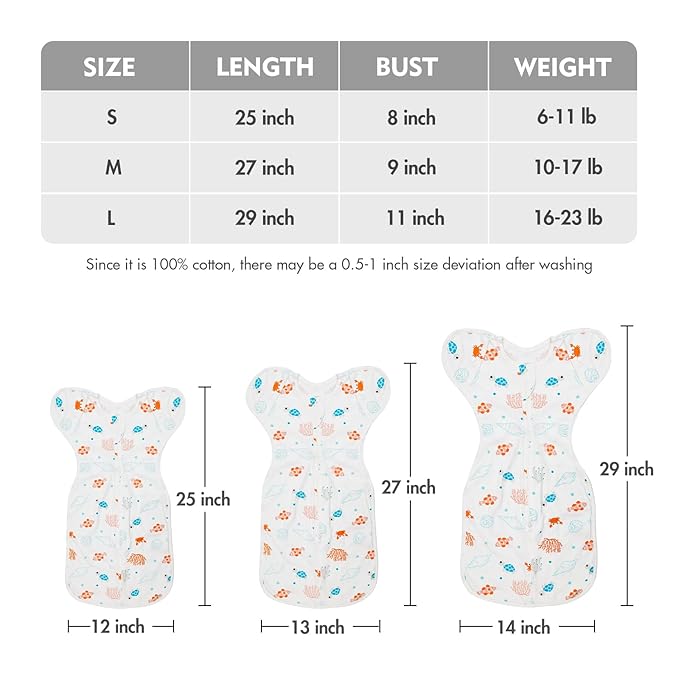 Baby Transitional Swaddle Sleep Sack - Swaddles for Newborns, Cuff Removable Arms Up Design, Free Wearable Blankets with 2-Way Zipper, Underwater World (3-6 Month)