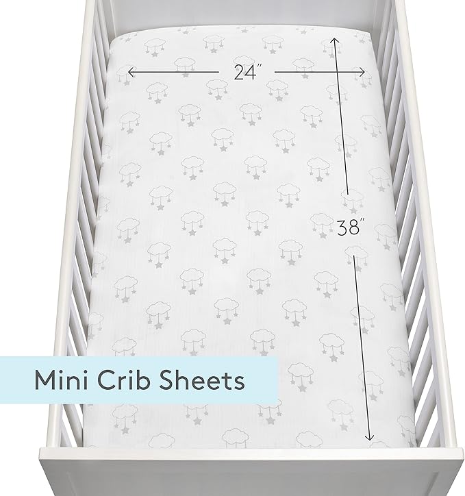 Newton Baby Mini Crib Fitted Sheets (2-Pack) | Organic Muslin Cotton, Breathable & Soft Baby Sheets, Washable Baby Mattress Sheets, Fits Any Mini Sized Crib 24" x 38", Wishing on a Star Print + White