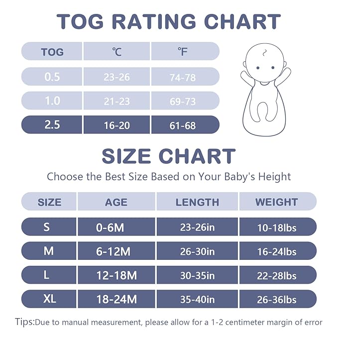 Mosebears Sleep Sack Baby Winter Wearable Blanket with 2-Way Zipper,2.5 TOG Cotton Sleep Sack Unisex (Fog Blue, 6-12 Months)