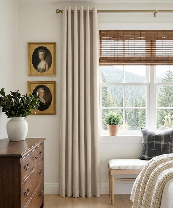 100% Blackout Shield Curtains, Linen Blackout Drapes 50''W x 72''L, 2 Panels, Natural Flax, Grommet, Thermal Insulated, Full Light Blackout Curtains for Bedroom