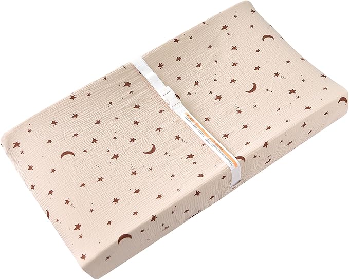 Changing Pad Cover for Baby Girls Boys - 100% Organic Cotton Muslin Changing Pad Sheets with Secure 360° Elastic Fit, Ultra-Soft for Delicate Skin, 2 Pack