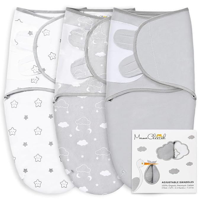 Mama Cheetah Preemie Swaddle Sack, Organic Swaddling Sleep Sacks for Preemies, Preemie Swaddle Blanket Wrap, Easy Swaddles for Premature Baby Boy Girl 4-7 lbs, Newborn Essentials, 3-Pack