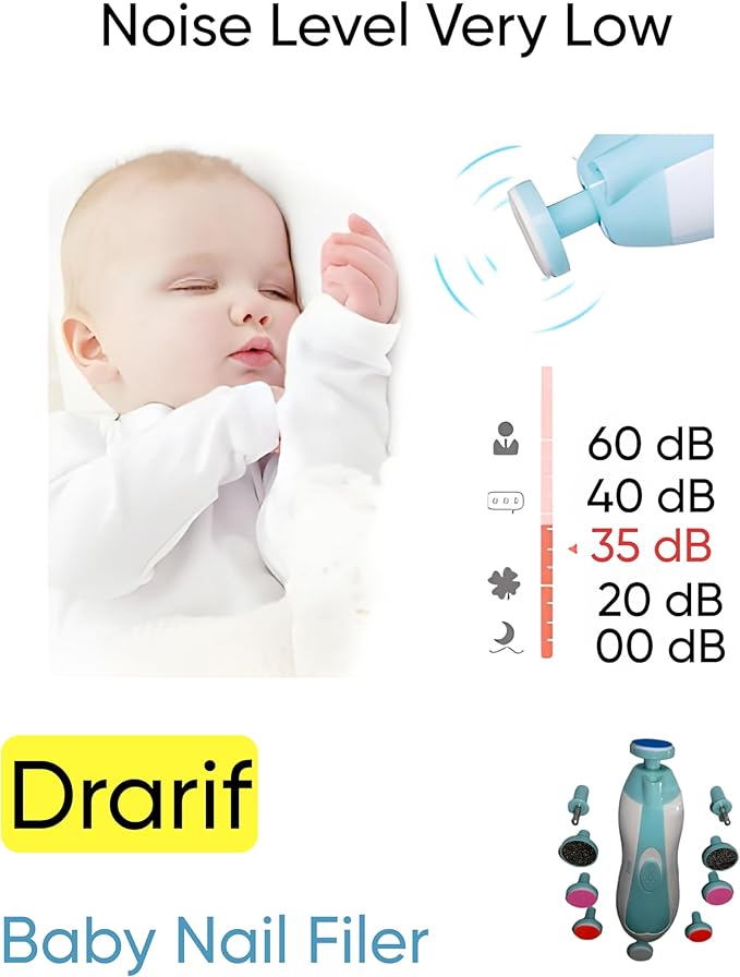 Drarif Baby Nail Trimmer Electric 14 in 1 Manicure Set with four Extras Safe Baby Nail File Kit Portable Quite with LED light. Electric Nail File Baby Finger or Toe Nails, for Baby as well as Mothers.