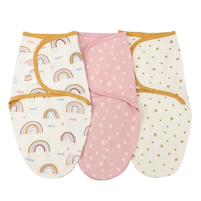insular Baby Swaddle Wrap, Swaddle Blanket for Newborn and Infant, Adjustable Swaddling Set for Boy and Girl, Soft Cotton Baby Sleep Sack 3 Pack, Rainbow&Pink Love, Medium(3-6 Month)