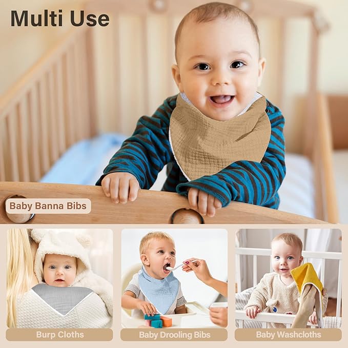 NISXABEBE Muslin Baby Bibs,Soft Triangular Baby Bandana Drool Bibs for Baby Boy Girl,Solid Colors Bib for Drooling Teething