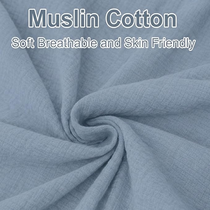 2 Pack Dusty Blue Muslin Crib Sheets for Boys & Girl- Neutral Breathable Cotton Crib Mattress Sheets Fitted for Standard 28"x 52"- Nursery Décor No Slip Crib Bed Sheets