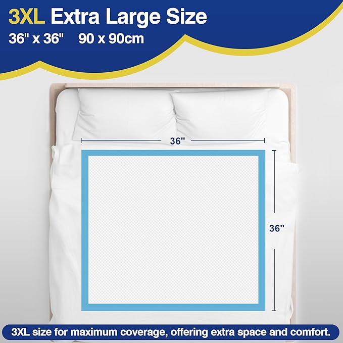 MKISS Bed Pads Disposable 36" x 36" (50 Counts), Large Incontinence Underpads Leakproof Quick Drying Max Absorbent Disposable Pee Pads for Adults, Baby, Puppy, Children, Elderly
