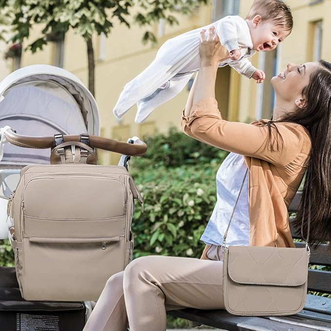 miss fong Diaper Bag Backpack - Baby Diaper Bag Travel Diaper Backpack with Diaper Changing Pad Large Capacity Baby Backpack Pañaleras Para Bebe with 12 Pockets for Mom & Dad -Khaki