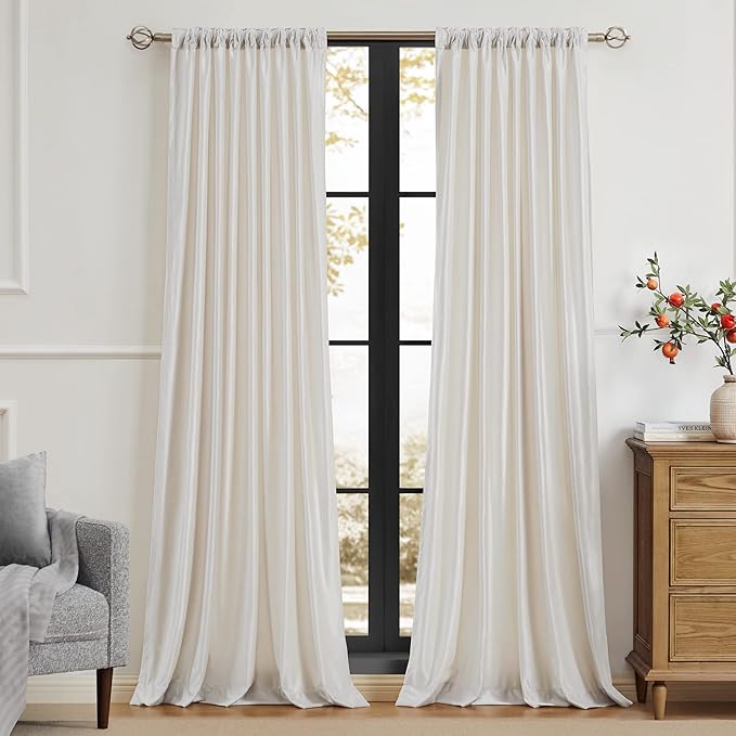 PRIMROSE Cream Ivory Curtains 84 inch for Living Room,2 Panels Drapes Blackout Rod Pocket Back Tab Window Treatment Room Darkening Thick Decorative Curtains for Bedroom