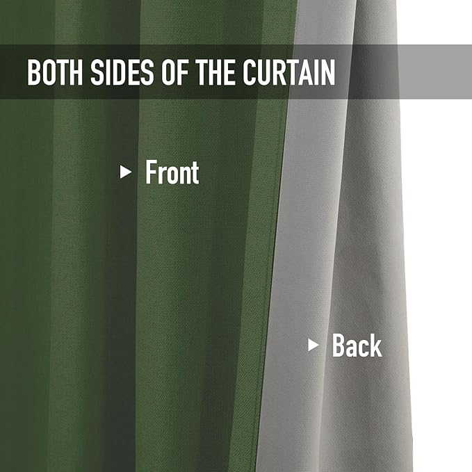 100% Blackout Shield Linen Blackout Curtains for Bedroom, Moss Green Grommet Curtains for Living Room, Thermal Insulated Room Darkening Drapes for Nursery, Boho Home Decor, 50" W x 72" L, 2 Panels