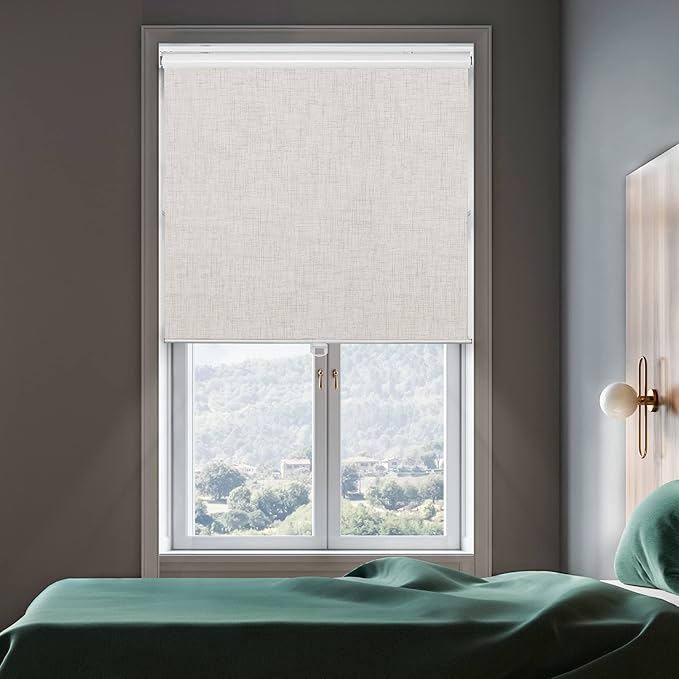 GENIMO 100% Blackout Roller Window Shades, Window Blinds Cordless with Thermal Insulated, UV Protection Fabric, Mini French Door Blinds for Home, Office, Bedroom, Easy to Install, Ivory, 29" W X 72" H
