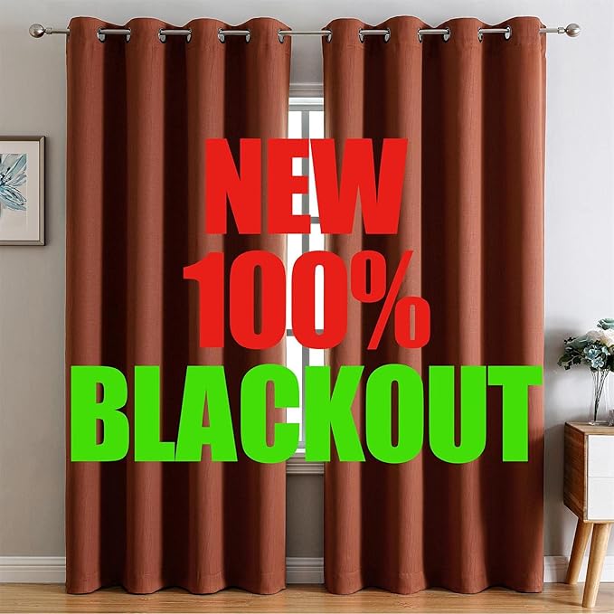 G2000 100% Blackout Curtains for Bedroom Living Room 95 Inches Long Rust - Room Darkening Window Grommet Thermal Lined Insulated Light Blocking Noise Reducing 2 Panels Set