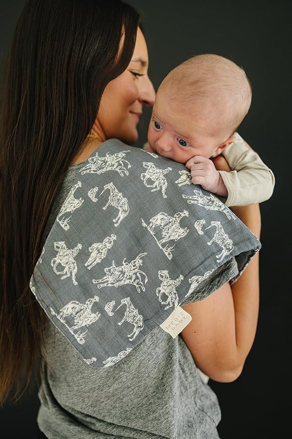 Mebie Baby Burp Cloths, Outlaw Cowboy, Muslin Burp Cloth Set for Spit Up, Drool, and More, Boho Burp Cloths for Baby Boy and Girl, Baby Must Haves for Registry Lists and Gifts for Newborns