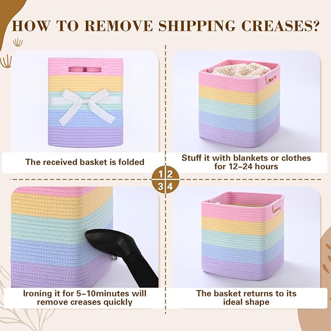 11 Inch Storage Cubes, 3 Pack Cube Storage Bins for Organizing, Cotton Rope Woven Baskets for Shelves, Bathroom, Kids Room, Closets, Baby Nursery