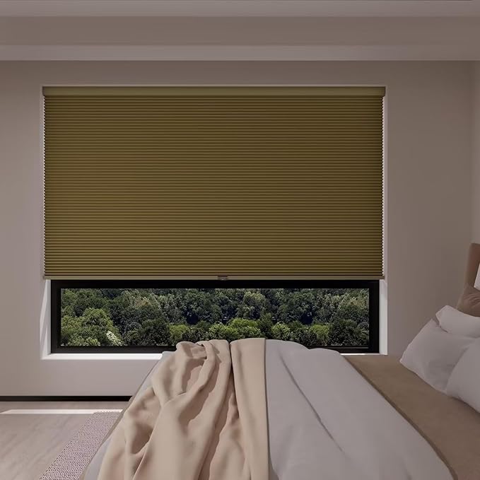 MYshade Cordless Blackout Window Blinds & Shades Pull Down Room Darkening Window Shades Light Blocking Honeycomb Cellular Shade for Indoor Windows Easy to Install 25 inch Wide, H50 Light Brown Blinds