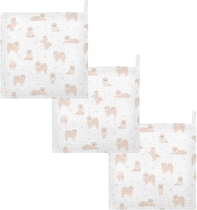 vvfelixl Baby Cotton Washcloths Pomeranian German Spitz Infants Bath Towel for Unisex Puppy Face Towels for Newborn, Natural Baby Wipes Delicate Skin, 11.8 X 11.8 inch, one sizex3