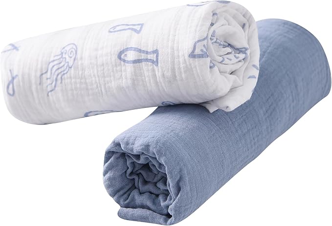 Organic Cotton Muslin Bassinet Sheets, 2 Pack – Soft, Breathable, Universal Fit for Oval, Rectangle & Hourglass Mattresses, Machine Washable, Neutral Colors for Baby Boys & Girls