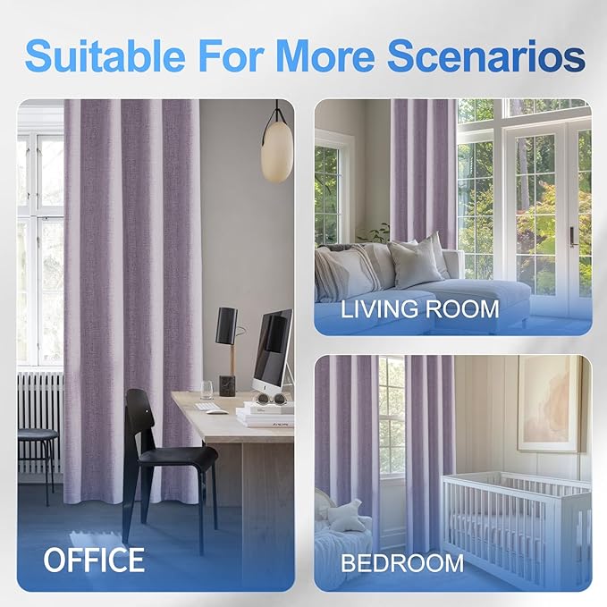 Linen 100% Blackout Curtains for Bedroom, Black Out Curtains 45 Inch Long, Room Darkening Curtains for Living Room, Long Curtain Grommets Drapes, Thermal Curtains(2 Panels, Purple)