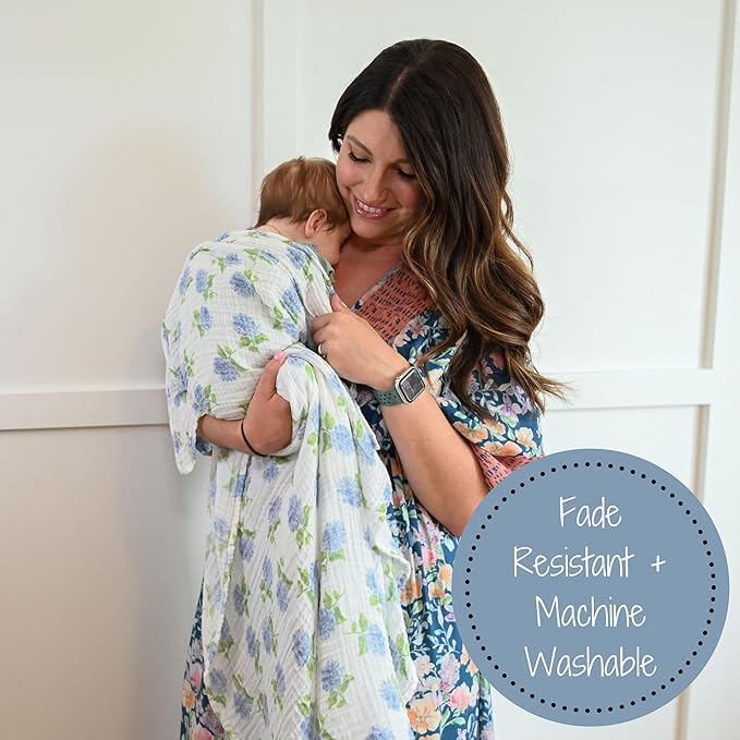 LollyBanks Muslin Swaddle Blankets 2PACK, 100% Cotton Baby Blanket 47 x 47 Inches, Large Baby Swaddle Breathable, Muslin Blankets for Girls (Hydrangea and Tulip Print)