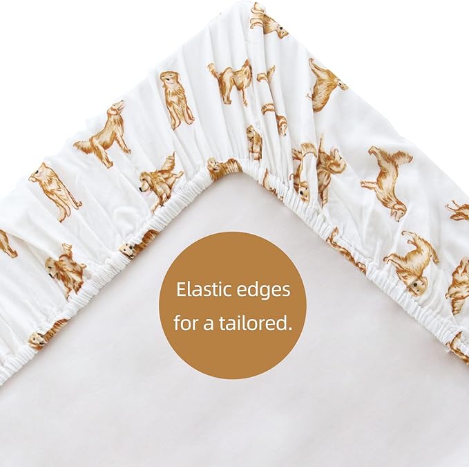 LifeTree Crib Sheets for Baby Unisex - Muslin Fitted Crib Sheets Toddler Bed Sheet, 70% Viscose from Bamboo and 30% Cotton, Fits Standard Crib, Golden Retriever, 28in x 52in