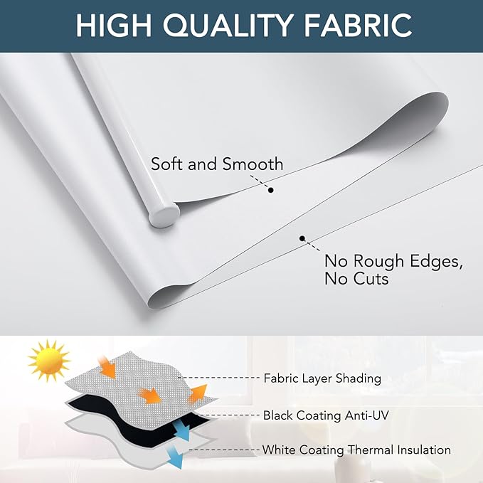 Roller Window Shades Free-Stop Cordless Blackout Blinds, Thermal Insulated Pull Down Shades for Windows, UV Protection Fabric Roller Blinds for Home Office (35.5" Wx72 H, White)